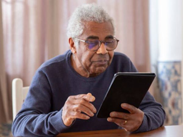 a man using an iPad